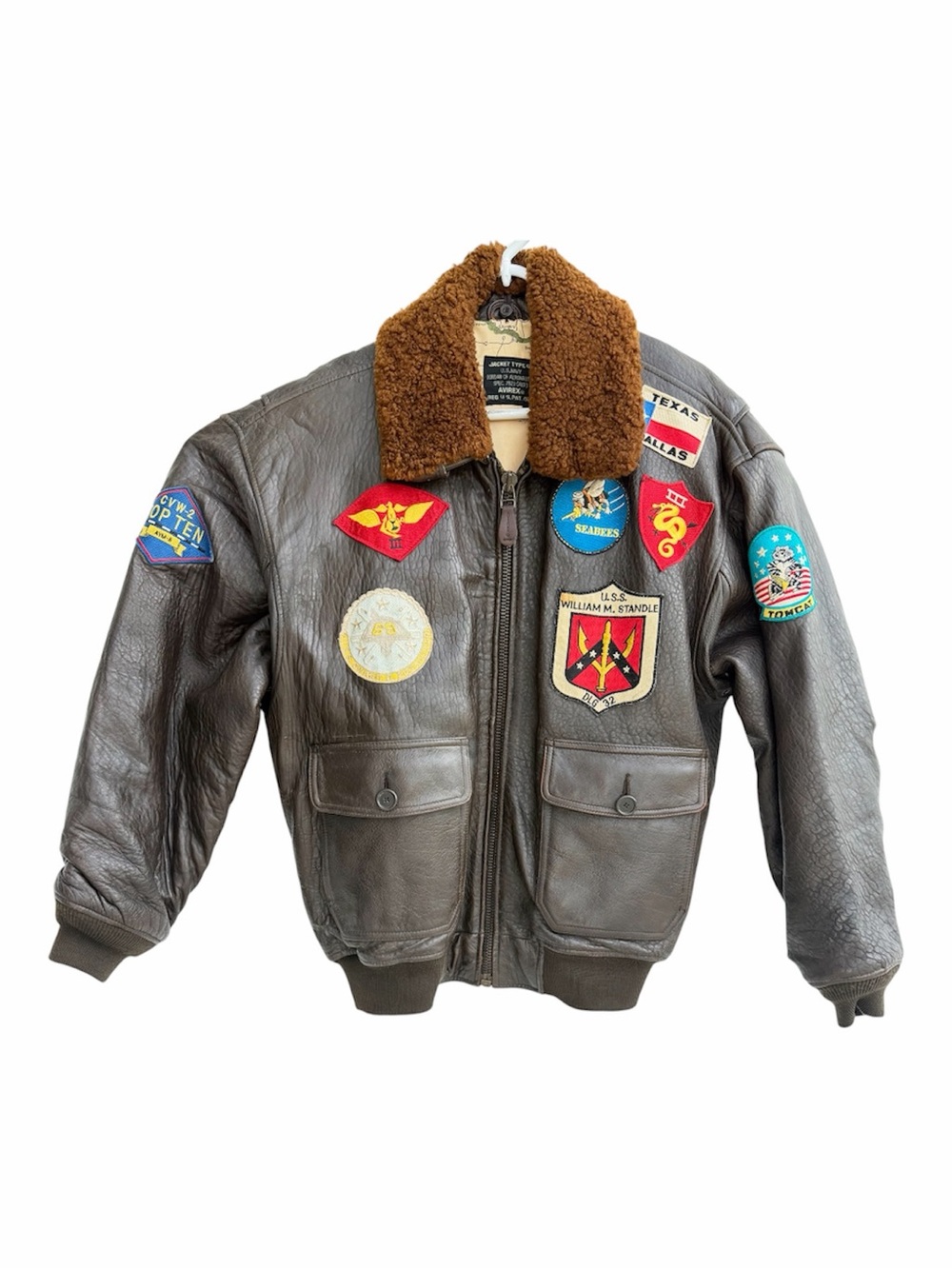 Avirex G-1 Leather Flight Jacket US Navy Bomber Patched Brown Size L